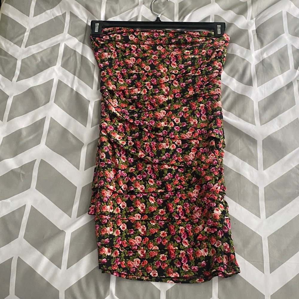 Forever 21 Strapless Floral Dress - Black and Pink